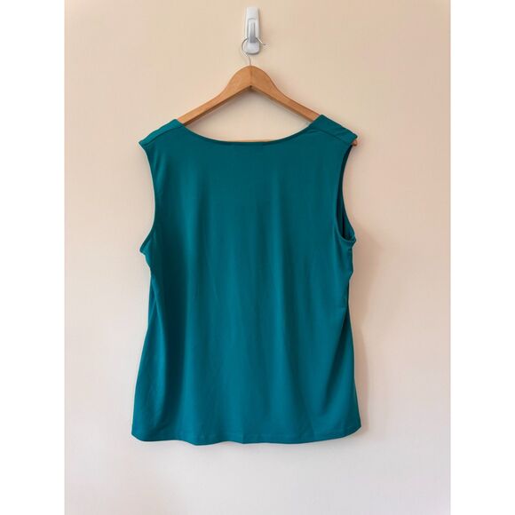 Kasper Sleeveless Waterfall Neckline Blouse in Teal 2X - Picture 3 of 6